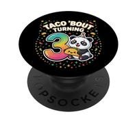 Taco Bout Turning 3 Funny 3rd Birthday Panda PopSockets Adhesive PopGrip