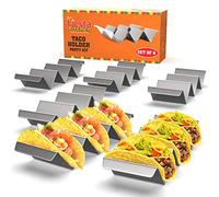 Taco Holder Stand - Set of 6 - Oven & Grill Safe Stainless Steel Taco Racks With Handles - Fill & Serve Tacos With Ease - Taco Trays by Fiesta Kitchen