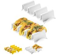 Taco Holders Set of 2, Porcelain Large Taco Tray with Handles, Reusable and Stackable Taco Plates, Perfect for Burritos and Tortillas Holder Handles, Oven & Microwave Safe