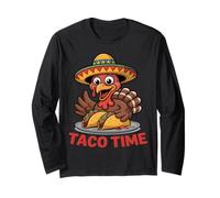 Taco Time Funny Turkey Sombrero Fiesta Thanksgiving Long Sleeve T-Shirt