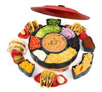 Taco Tuesday Kit, Taco Bar Serving Set for a Party with 3-Temp Control, 6 Removable Trays & 4 Taco Holders, 33oz Heated Pot, Lazy Susan Taco Bar for Nachos, Fajitas, and Burritos (Green)