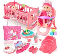 Tacobear Baby Doll Accessories Playset, 30cm Baby Born Doll Toys, 20Pcs Pretend Play Feeding &Care Set Crib/High Chair/Diaper/Bottle/Handbag/2 Clothes Toddler Toys Doll Gifts for Kids Girls 3 4 5 6