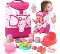 Tacobear Baby Doll Accessories Playset Toys with Changing Bag Backpack Feeding Set Baby Nappies Bottle Bath, Dolls Care Set Fit 36cm Dolls Gifts Toys for Kids Girls (Doll Not Included)
