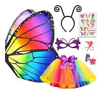 Tacobear Kids Butterfly Costume for Girls with Butterfly Wings Tutu Skirt Headband Mask Tattoos Butterfly Dress Up Cosplay Set Carnival Halloween Costume (Colorful)