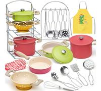 Tacobear Play Kitchen Accessories Kids Kitchen Pretend Toy with Pot Pan Cooking Utensils Apron Gloves, Educational Toddler Toys Role Play Gifts for Girls Boys Age 3 4 5