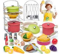 Tacobear Play Kitchen Accessories Play Food Sets for Children Kitchen Pretend Toy with Pot Pan Cooking Utensils Apron, Educational Toddler Toys Role Play Gifts for Kids Girls Boys Age 3 4 5