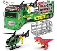 Tacobear Tow Truck Rescue Wrecker Transporter with Helicopter Dinosaur Lights and Sounds - Vehicle Carrier Truck Toys Gift for Kids 3-6 Years