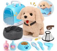 Tacobear Walking Dog Toys for Kids with Carrier Clothes Leash, Electronic Pet Interactive Plush Puppy Barking Wagging Tail Realistic Robot Dog Pretend Play Toys Gifts for 3 4 5 6 Year Olds Girls Boys