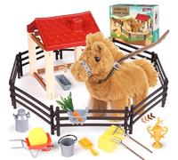 Tacobear Walking Horse Toy for Kids Aged 3-8, Interactive Plush Pony with Fence & Stable Playset, Electronic Pet Makes Sounds & Wags Tail, Pretend Play Toys Birthday Farm Gift for Boys Girls