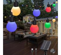 Tacobey Solar String Lights Outdoor Garden - USB Rechargable, 32.8Ft/10m 100 LED Solar Powered Fairy Lights with 20 Shatterproof G40 Blubs, 8 Modes Waterproof Lights, Garden Camping Decor - Multicolor