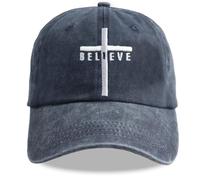 Tacoesha Christian Jesus Believe Hat, Embroidered Adjustable Cotton Religious Baseball Cap, Embroidered Navy, One size