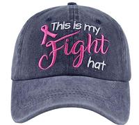 Tacoesha This is My Fight Hat, Distressed Cotton Adjustable Embroidered Pink Ribbon Breast Cancer Baseball Cap, Embroidered Navy, One size