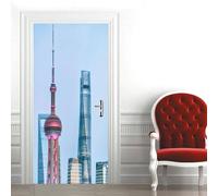 TACOKI 3D Chinese Architecture Door Stickers, Chinese Architecture Door Murals Stickers Peel and Stick Wall Art Mural Vinyl Self Adhesive Wallpaper Poster for Home Decor 80x210 cm 5375z