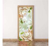 TACOKI 3D Chinese Style Door Stickers, Flowers Door Murals Stickers Peel and Stick Wall Art Mural Vinyl Self Adhesive Wallpaper Poster for Home Decor 100x200 cm 2204n