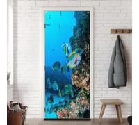 TACOKI 3D Ocean Door Stickers, Tropical Fish Door Murals Stickers Peel and Stick Wall Art Mural Vinyl Self Adhesive Wallpaper Poster for Home Decor 90x210 cm v4506