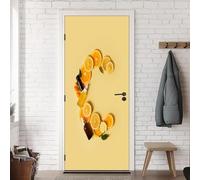 TACOKI 3D Orange Door Stickers, Yellow Background Door Murals Stickers Peel and Stick Wall Art Mural Vinyl Self Adhesive Wallpaper Poster for Home Decor 88x200 cm v4729
