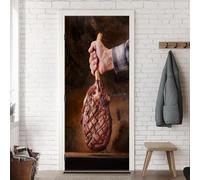 TACOKI 3D Steak Door Stickers, Steak Door Murals Stickers Peel and Stick Wall Art Mural Vinyl Self Adhesive Wallpaper Poster for Home Decor 88x200 cm v7465