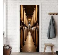 TACOKI 3D Wine Cellar Door Stickers, Wine Barrels Door Murals Stickers Peel and Stick Wall Art Mural Vinyl Self Adhesive Wallpaper Poster for Home Decor 88x200 cm 2029n