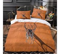 TACOKI Basketball Hoop Duvet Cover Sets 150 x 200 Orange Bedding Set for Kids Adults Boys Girls, 3D Printed Soft Comfy Microfiber Quilt Cover with 2 Pillowcases with Zipper Closure q3122