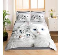 TACOKI Cat Duvet Cover Sets Double Cute Cat Bedding Quilt Cover for Room Decor, 3D Print Reversible Bedding Set Super Soft Brushed Microfibre Bed Set with Pillowcases Zipper Closure 879k