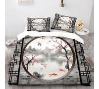 TACOKI Chinese Style King Size Duvet Cover Sets Asia Oriental Bedding Set for Kids Adults Boys Girls, 3D Printed Soft Comfy Microfiber Quilt Cover with 2 Pillowcases with Zipper Closure x3370