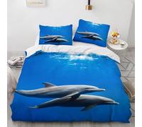 TACOKI Dolphin Duvet Cover Sets 150 x 200 Blue Ocean Bedding Set for Kids Adults Boys Girls, 3D Printed Soft Comfy Microfiber Quilt Cover with 2 Pillowcases with Zipper Closure e3398