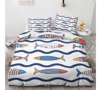 TACOKI Fish Duvet Cover Sets 150 x 200 Geometry Bedding Set for Kids Adults Boys Girls, 3D Printed Soft Comfy Microfiber Quilt Cover with 2 Pillowcases with Zipper Closure q3104