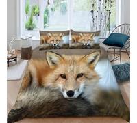 TACOKI Fox Single Duvet Cover Set Fox Bedding Quilt Cover for Room Decor, 3D Print Reversible Bedding Set Super Soft Brushed Microfibre Bed Set with Pillowcases Zipper Closure 2017a