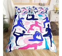 TACOKI Gymnastics Single Duvet Cover Set Yoga Bedding Set for Kids Adults Boys Girls, 3D Printed Soft Comfy Microfiber Quilt Cover with 2 Pillowcases with Zipper Closure q3319