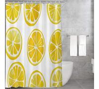 TACOKI Lemon Printed Shower Curtain 200 x 200 cm, Mould Resistant, Waterproof Polyester Fabric, 3D Printed Bath Curtain for Bathroom Bathtub, Washable with Hooks 1448e