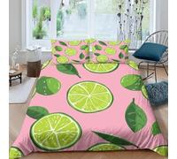 TACOKI Lime Single Duvet Cover Set Pink Girl Bedding Quilt Cover for Room Decor, 3D Print Reversible Bedding Set Super Soft Brushed Microfibre Bed Set with Pillowcases Zipper Closure 4279a