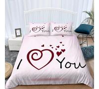 TACOKI Love Heart Duvet Cover Double Pink Bedding Set for Kids Adults Boys Girls, 3D Printed Soft Comfy Microfiber Quilt Cover with 2 Pillowcases with Zipper Closure e3441