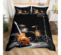 TACOKI Musical Instrument King Size Duvet Cover Sets Guitar Bedding Quilt Cover for Room Decor, 3D Print Reversible Bedding Set Super Soft Brushed Microfibre with Pillowcases Zipper Closure 1972a