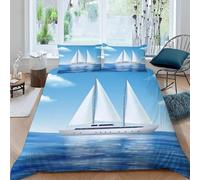 TACOKI Ocean King Size Duvet Cover Sets Sailboat Bedding Set for Kids Adults Boys Girls, 3D Printed Soft Comfy Microfiber Quilt Cover with 2 Pillowcases with Zipper Closure q4138