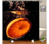 TACOKI Orange Printed Shower Curtain 200 x 200 cm, Mould Resistant, Waterproof Polyester Fabric, 3D Printed Bath Curtain for Bathroom Bathtub, Washable with Hooks 1987e