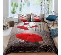 TACOKI Paris Duvet Cover Double Red Umbrella Bedding Set for Kids Adults Boys Girls, 3D Printed Soft Comfy Microfiber Quilt Cover with 2 Pillowcases with Zipper Closure e2379