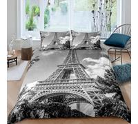 TACOKI Paris Super King Duvet Cover Eiffel Tower Bedding Set for Kids Adults Boys Girls, 3D Printed Soft Comfy Microfiber Quilt Cover with 2 Pillowcases with Zipper Closure q4463