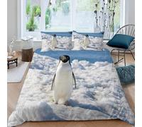 TACOKI Penguin Single Duvet Cover Set Penguin Bedding Quilt Cover for Room Decor, 3D Print Reversible Bedding Set Super Soft Brushed Microfibre Bed Set with Pillowcases Zipper Closure 439a