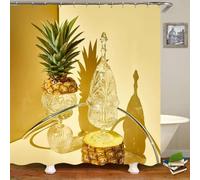 TACOKI Pineapple Printed Shower Curtain 180 x 180 cm, Mould Resistant, Waterproof Polyester Fabric, 3D Printed Bath Curtain for Bathroom Bathtub, Washable with Hooks 1809e