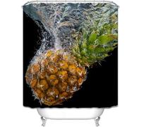 TACOKI Pineapple Printed Shower Curtain 220 x 200 cm, Mould Resistant, Waterproof Polyester Fabric, 3D Printed Bath Curtain for Bathroom Bathtub, Washable with Hooks 2098e