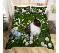 TACOKI Rabbit Single Duvet Cover Set Flowers Bedding Set for Kids Adults Boys Girls, 3D Printed Soft Comfy Microfiber Quilt Cover with 2 Pillowcases with Zipper Closure e871