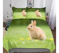 TACOKI Rabbit Super King Duvet Cover Grass Bedding Set for Kids Adults Boys Girls, 3D Printed Soft Comfy Microfiber Quilt Cover with 2 Pillowcases with Zipper Closure q4289