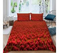 TACOKI Red Flower Super King Duvet Cover Landscape Bedding Set for Kids Adults Boys Girls, 3D Printed Soft Comfy Microfiber Quilt Cover with 2 Pillowcases with Zipper Closure q4787
