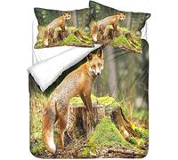 TACOKI Red Fox Single Duvet Cover Set Red Fox Bedding Set for Kids Adults Boys Girls, 3D Printed Soft Comfy Microfiber Quilt Cover with 2 Pillowcases with Zipper Closure q3877