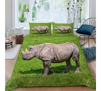 TACOKI Rhino Duvet Cover Sets 150 x 200 Rhino Bedding Set for Kids Adults Boys Girls, 3D Printed Soft Comfy Microfiber Quilt Cover with 2 Pillowcases with Zipper Closure q5324