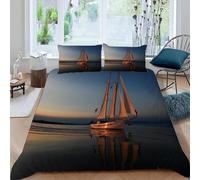TACOKI Sailboat Duvet Cover Double Ocean Bedding Set for Kids Adults Boys Girls, 3D Printed Soft Comfy Microfiber Quilt Cover with 2 Pillowcases with Zipper Closure q4857