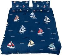 TACOKI Sailboat Single Duvet Cover Set Blue Ocean Bedding Set for Kids Adults Boys Girls, 3D Printed Soft Comfy Microfiber Quilt Cover with 2 Pillowcases with Zipper Closure q4393