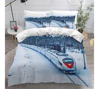 TACOKI Train Duvet Cover Sets 150 x 200 Snow Scene Bedding Set for Kids Adults Boys Girls, 3D Printed Soft Comfy Microfiber Quilt Cover with 2 Pillowcases with Zipper Closure q5450