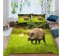 TACOKI Wild Boar Duvet Cover Sets Double Wild Boar Bedding Quilt Cover for Room Decor, 3D Print Reversible Bedding Set Super Soft Brushed Microfibre Bed Set with Pillowcases Zipper Closure 753a
