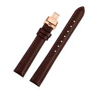 Taconey 10-14mm Plaid Pattern Leather Watch Strap, Slim Universal Replacement Band,A-Brown Rose Gold,18mm
